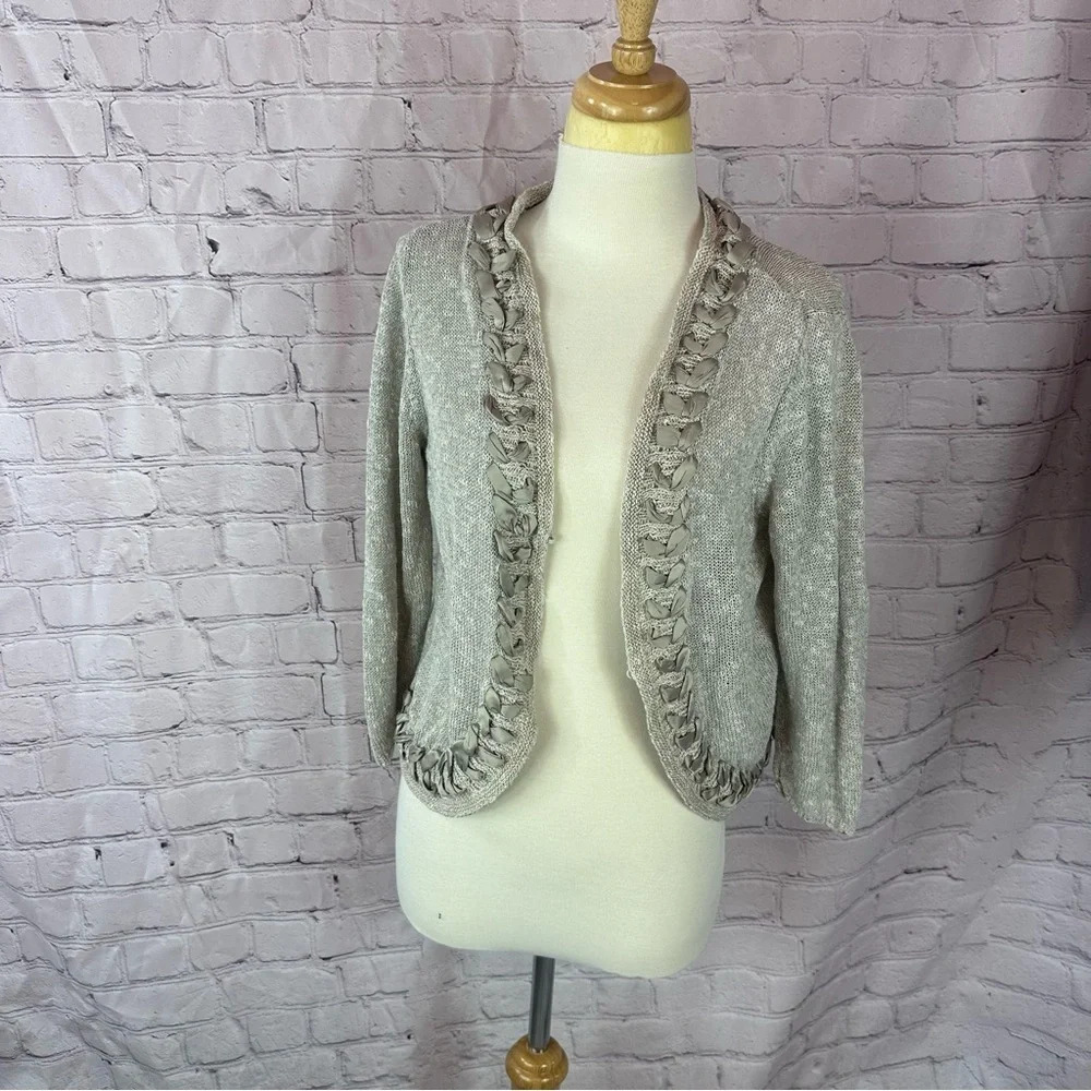 vintage coldwater creek open front cardigan crochet ribbon detail large 14-16